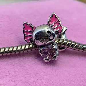 Sterling silver pink topaz heart dragon Axolotl charm bead slider spacer October